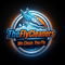 A glowing circular logo for TheFlyCleaners on a black background, featuring a blue cleaning boot, soap bubbles, and orange text reading 'TheFlyCleaners' and 'We Clean. You Fly.